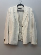 Linen Blend Harve Benard Medium Ivory Lined Linen Workwear Blazer Jacket