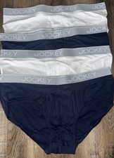 Jockey  4-Pack Mens Brief Cotton Blend White Navy Blue  L 36-38 