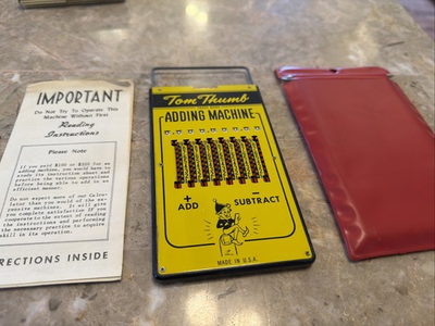 #ad VTG 1950s Tom Thumb Trademark Metal Adding Machine Case Instructions Made in USA $37.00