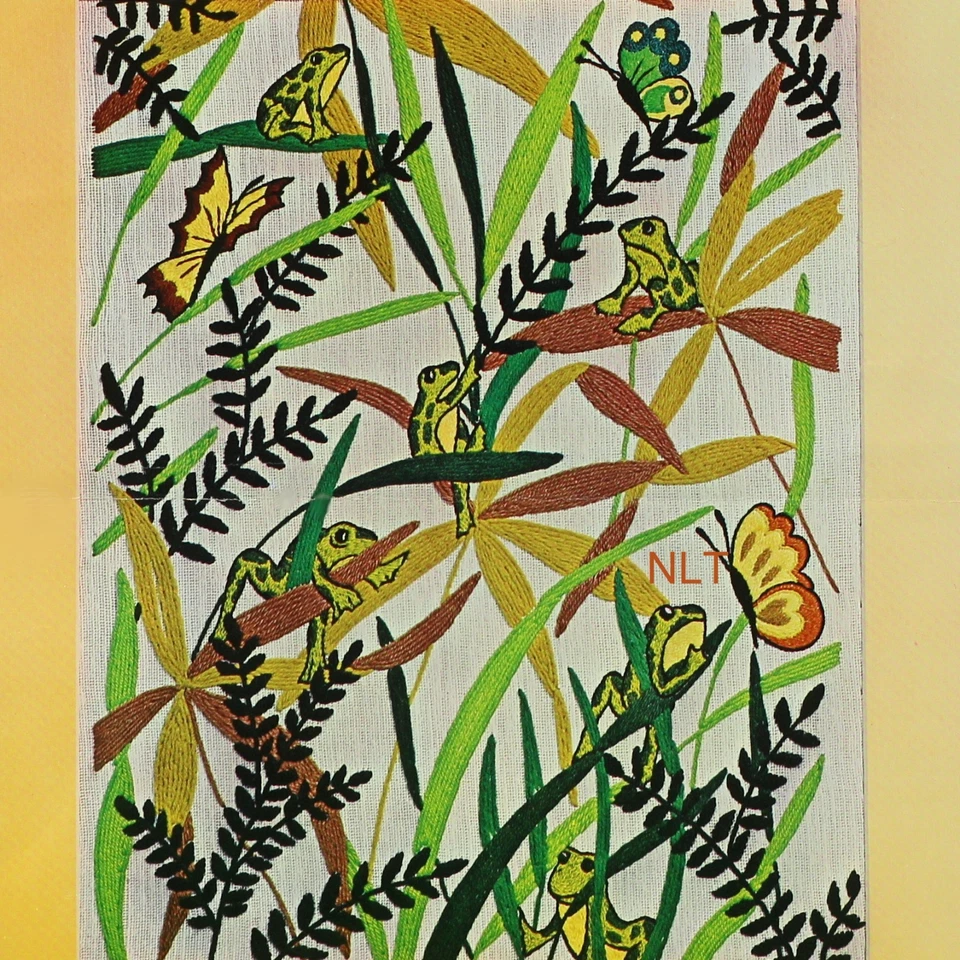 Kit bordado crewel vintage helechos mariposas ranas núcleo de cabaña   Foto 2 de 4
