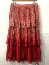 Anthropologie Maeve Tiered Lace Ombre Midi Skirt 12 Ballet Coquett Fairy Festive
