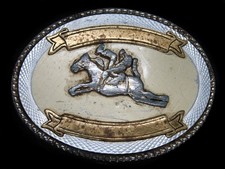 TE15167 VINTAGE 1980s BRONC RIDER WESTERN COWBOY ROCKMOUNT BELT BUCKLE