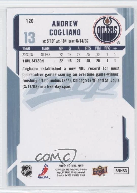 2008-09 Upper Deck MVP Andrew Cogliano #120 - Image 2 of 2