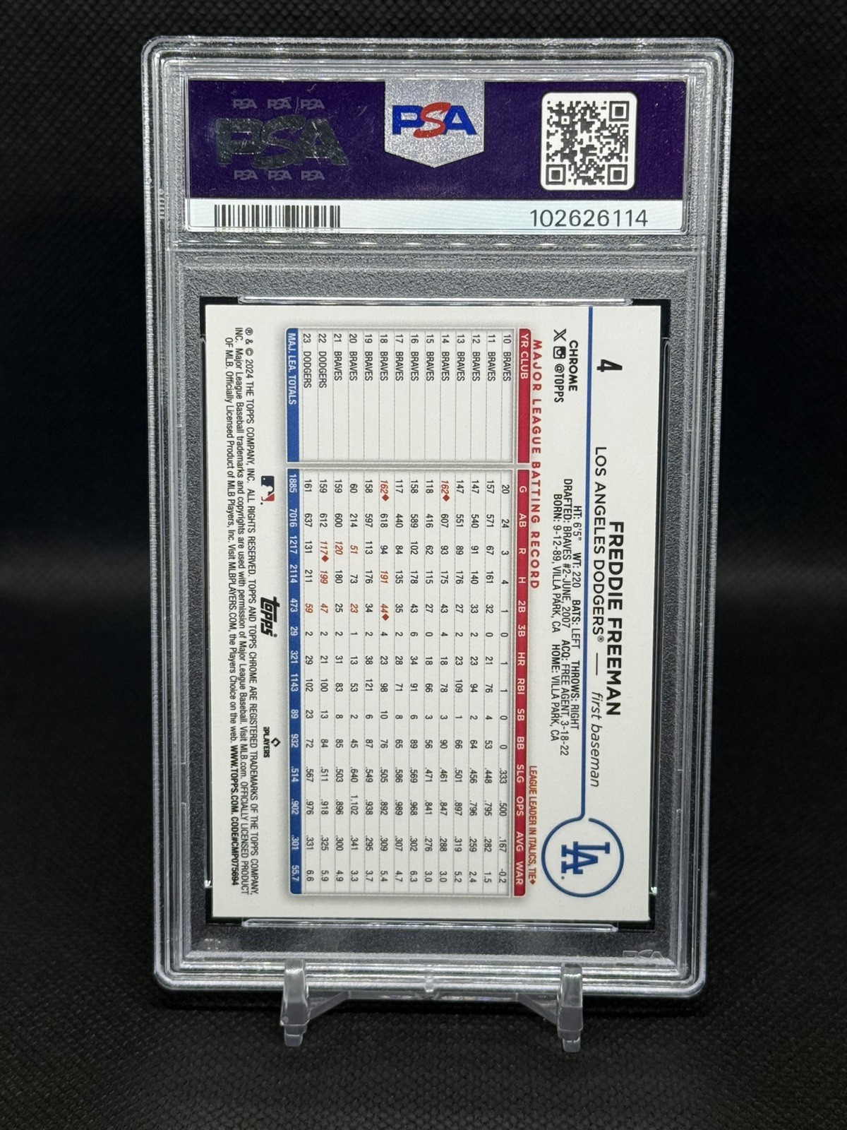 2024 Topps Chrome Freddie Freeman Refractor Green RayWave #/99 PSA 10 Dodgers view 3