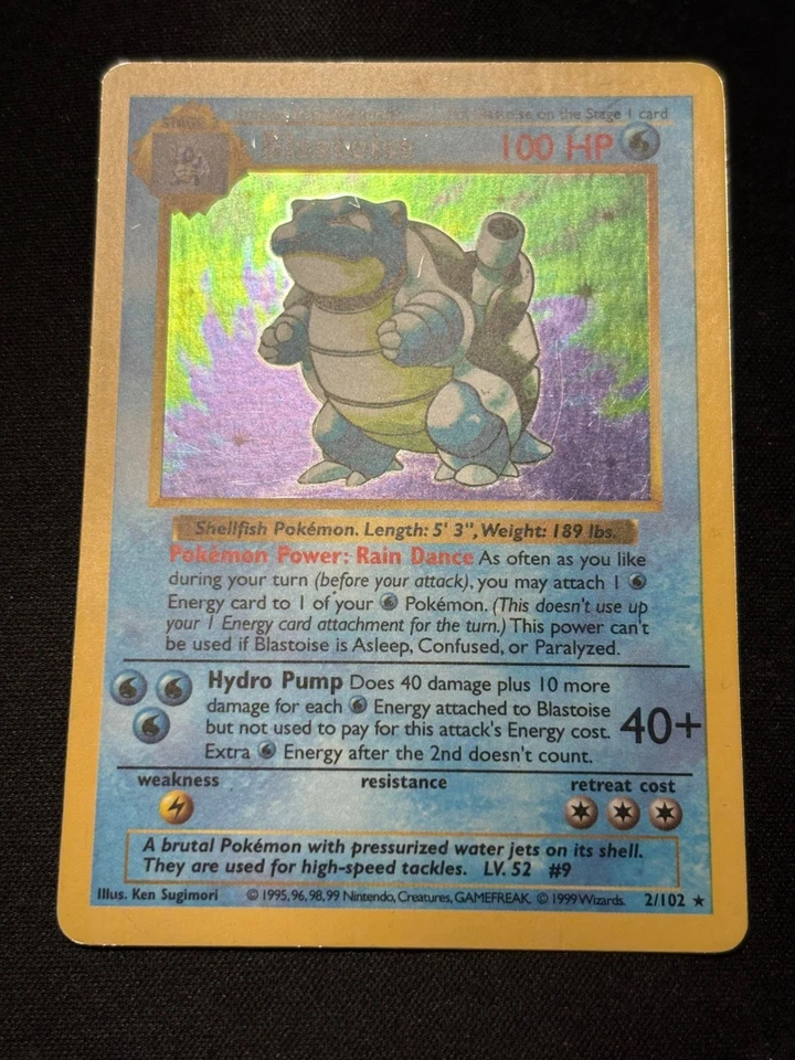 Blastoise Base Set 002/102 Shadowless Unlimited Edition Holo Card MP - Image 4 of 4