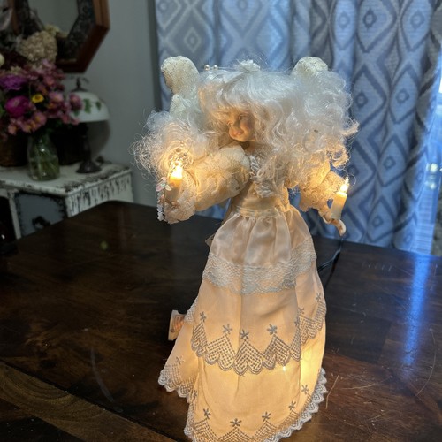 Angel Tree Topper with Moving Wings, 12-Inch Cloth Lighted Christmas Tree White - Picture 8 of 10