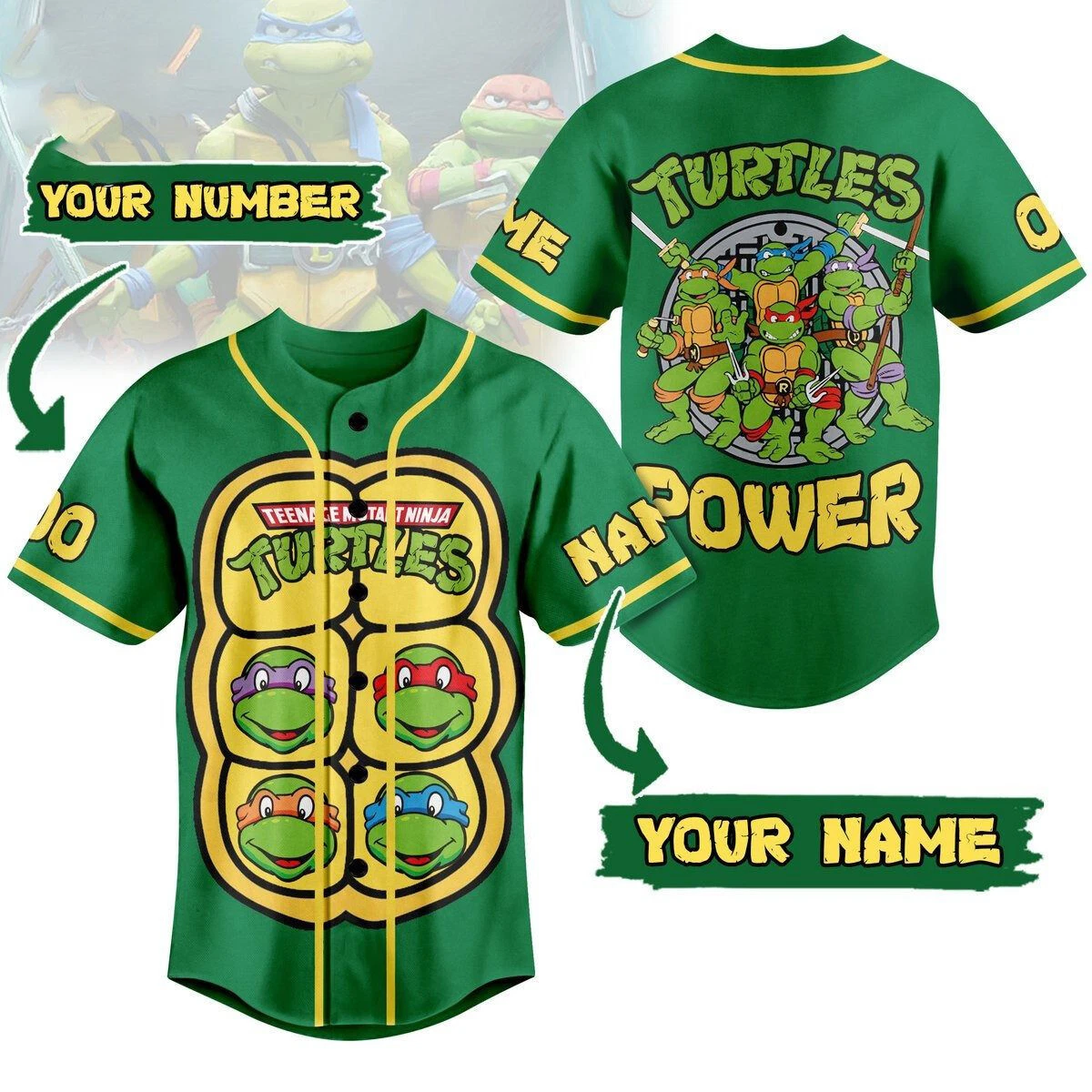 TMNT Turtles Power Baseball Jersey Shirt