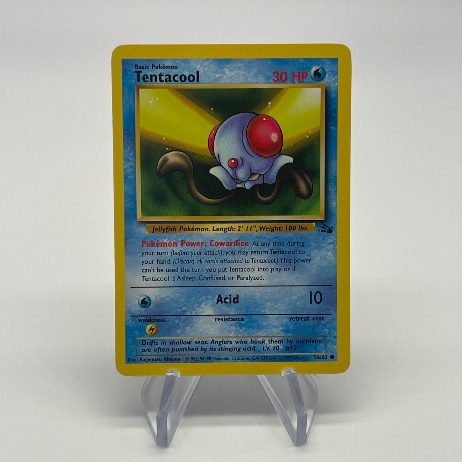 Tentacool 56/62 - Vintage 1999 Fossil Set LP & Near Mint Authentic Pokemon Card