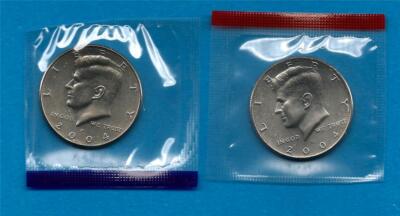2004 P and D- BU Uncirculated Kennedy Half Dollar Set -PD in Mint Cellos