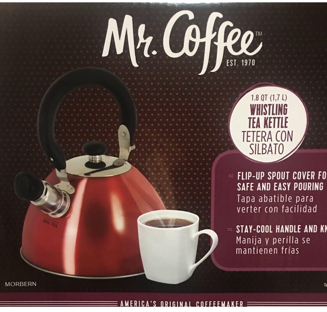 Stainless Steel Whistling Mr Coffee Red Tea Kettle 2010 NOS Coffee