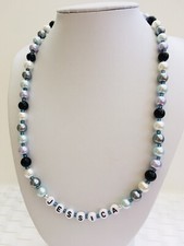 Girls Multicolour Personalised Handmade Glass Pearl Necklace, Claw Clasp.