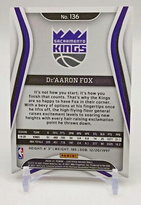 20-21 Panini Certified NBA De'Aaron Fox #136 Pink Camo 04/25 + Red