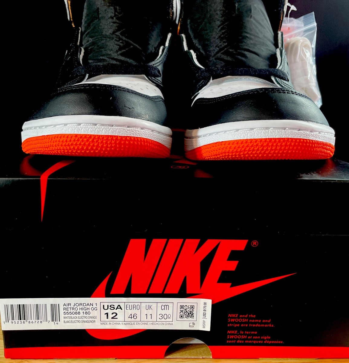Size 12 - Jordan 1 Retro High Electro Orange 555088-180 Shattered