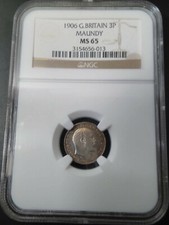:1906 MAUNDY SILVER THREE-PENCE GREAT BRITAIN KM# 797.2 NGC MS-65 HIGHEST-GRADES