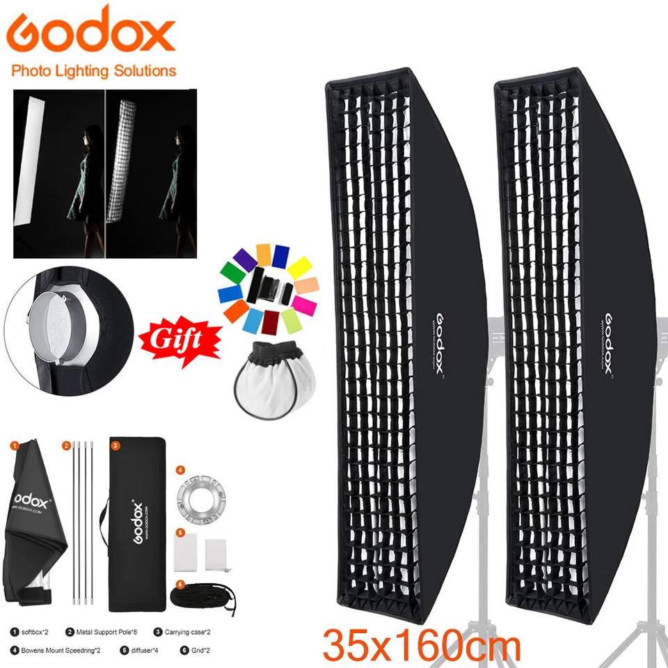 Paquete de 2 Godox 35 x 160 cm rectangular rejilla de panal Softbox Bowens montaje EE. UU. + regalo Foto 4 de 4
