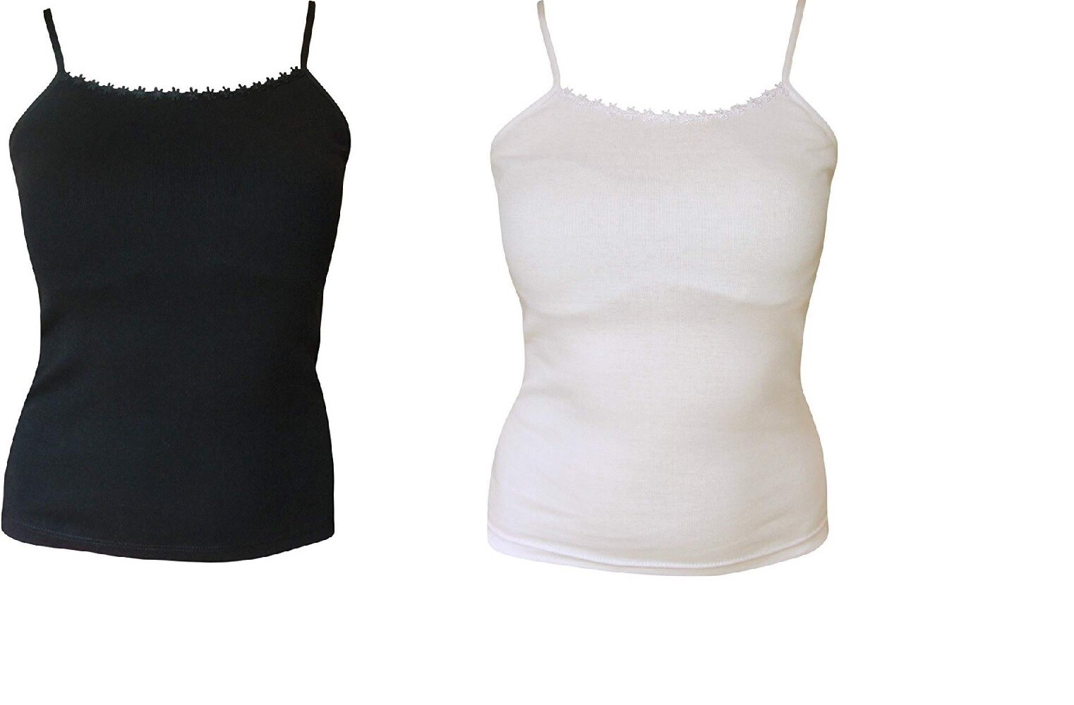 LADIES PLAIN WHITE BLACK 100% COTTON CAMISOLE VEST TOP STRAPPY LACE S M L  XL | eBay
