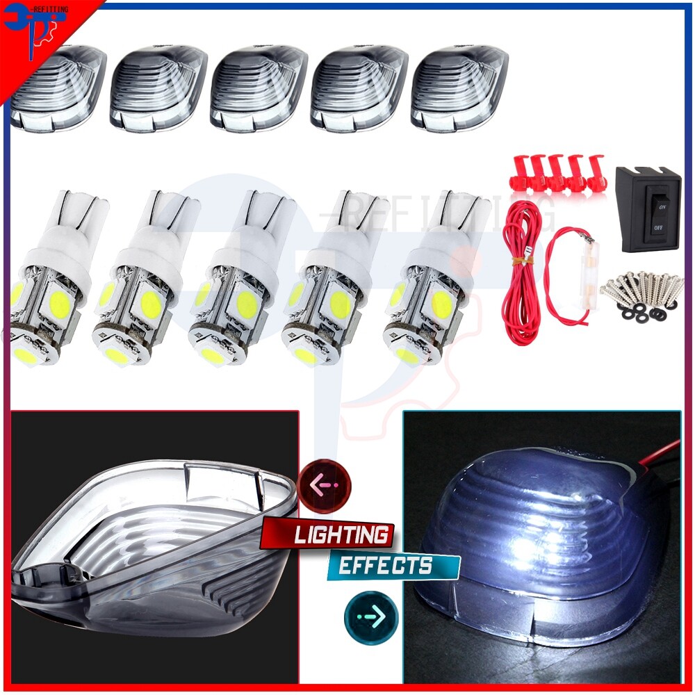 5 Smoke Cab Marker Roof Running Light Covers with Free Bulb and Wire for 99-16 Ford F250 F350
