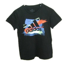 ADIDAS Women's Size Medium Black Short Sleeve Graphic Art Spellout T-Shirt Top