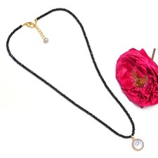 Black Spinel Bead Necklace,Spinel Silver Necklace,Pearl Necklace,Spinel Necklace