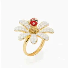 NWT KATE SPADE 5 Dazzling Daisy Flower Red Ladybug Cocktail Statement Ring
