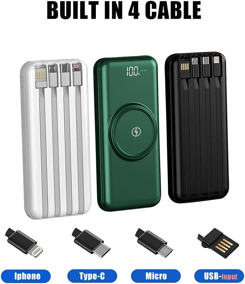 Wireless Power Bank Backup Fast Portable Charger External Battery 20000mAh Cable - Image 2 of 4