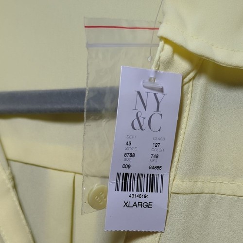 New York & Co. Women's Butter Yellow Button Up Blouse Sheer Spring Size XL NWT - Picture 8 of 14