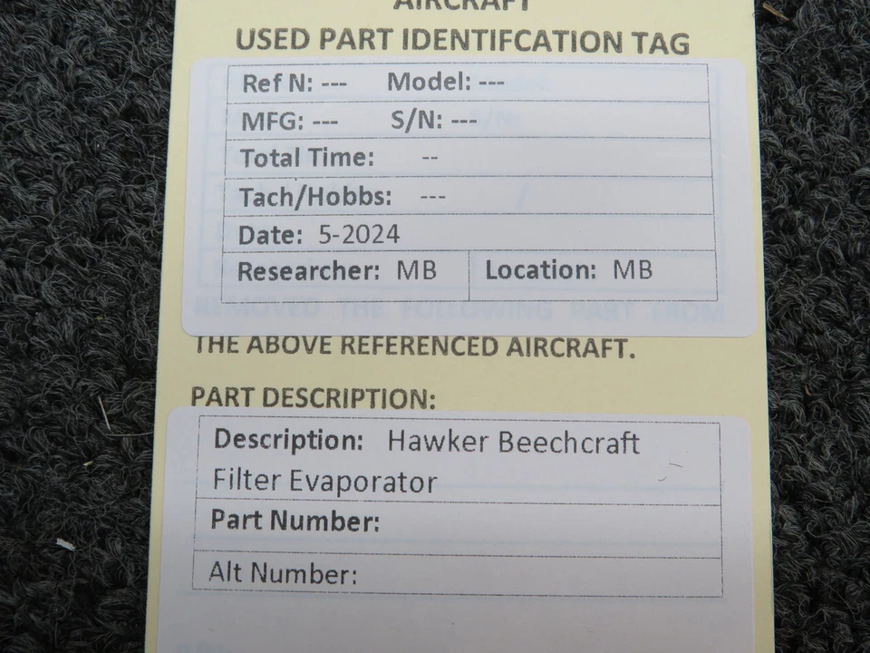 Evaporador Filtro Hawker Beechcraft (Nuevo Stock Antiguo) Foto 4 de 4