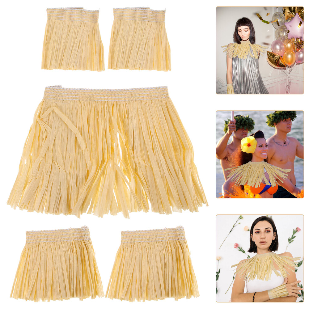 5 Piezas Faldas Luau Fiesta Vestido Hawaiano Disfraz Hawaiano Mujer Conjunto