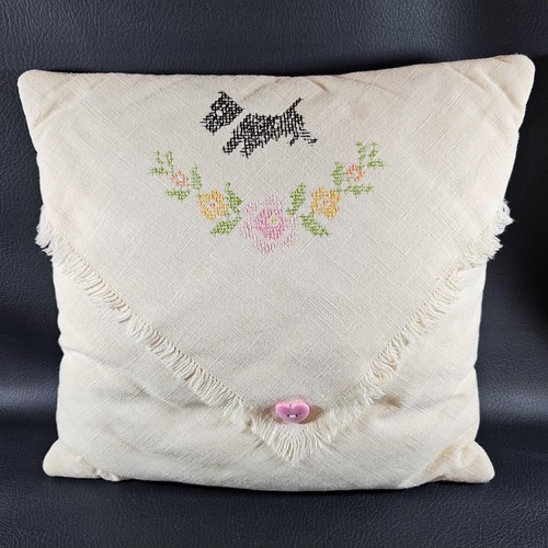 True Vintage PILLOW Scottie with Flowers 12" x 12" Scotty Dog eBay