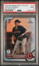 2022 Bowman Draft 1st Edition SKY BLUE FOIL#113 JUSTIN CAMPBELL Guardians PSA 9