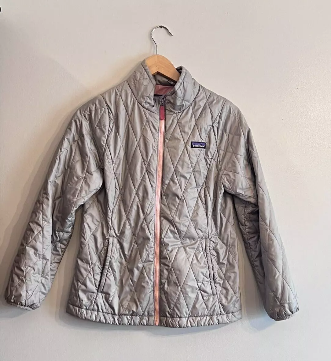 PATAGONIA Quilted Nano Puff Jacket Coat Drifter Grey Pink Girls