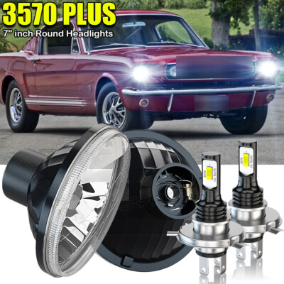 Pair 7 Inch Round Led Headlights Hi/Lo Beam For Ford 1965 1966 -1973 Mustang