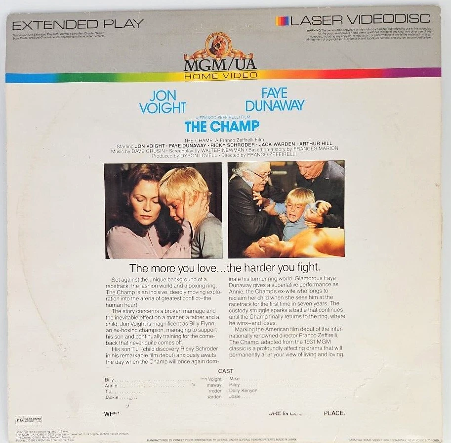 The Champ Laserdisc Videodisc MGM/UA Jon Voight Faye Dunaway PG Boxing 1983 Foto 2 de 2