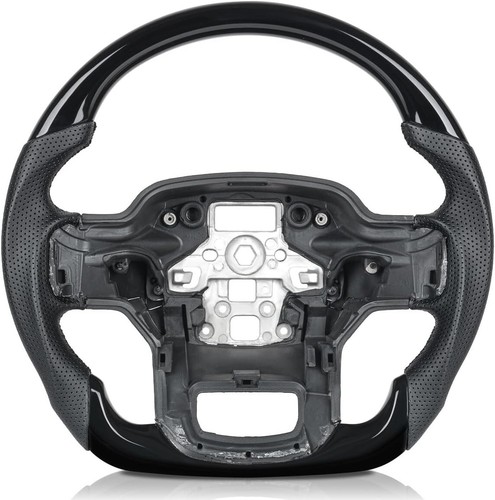 Genuine Perforated Leather Piano Black Steering Wheel for F150 Raptor '21-'25 - Picture 3 of 9