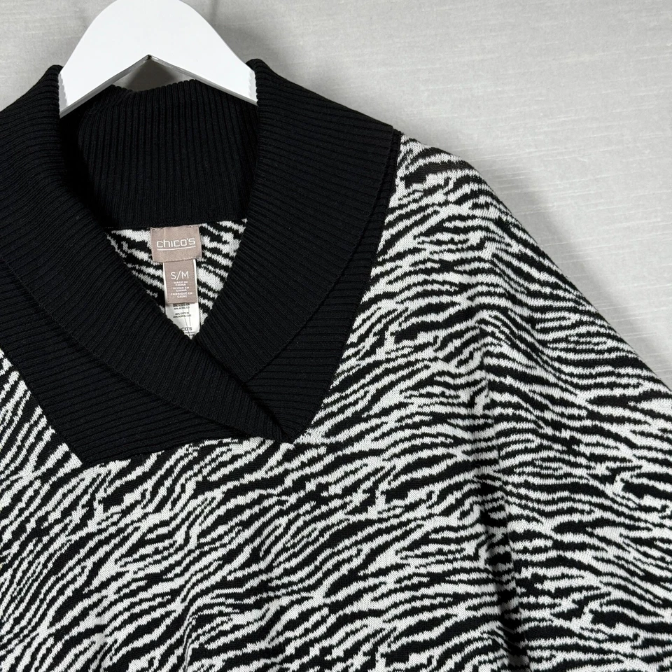 Poncho Chicos Mujer S M Cebra Negro Blanco Fluido Elegante Oficina Animal Capa Neutra Foto 3 de 4