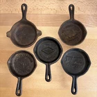 Lot of 5 Vintage Cast Iron Skillet Ashtrays ~ 1 Wagner 1 Souvenir 3 Advertising