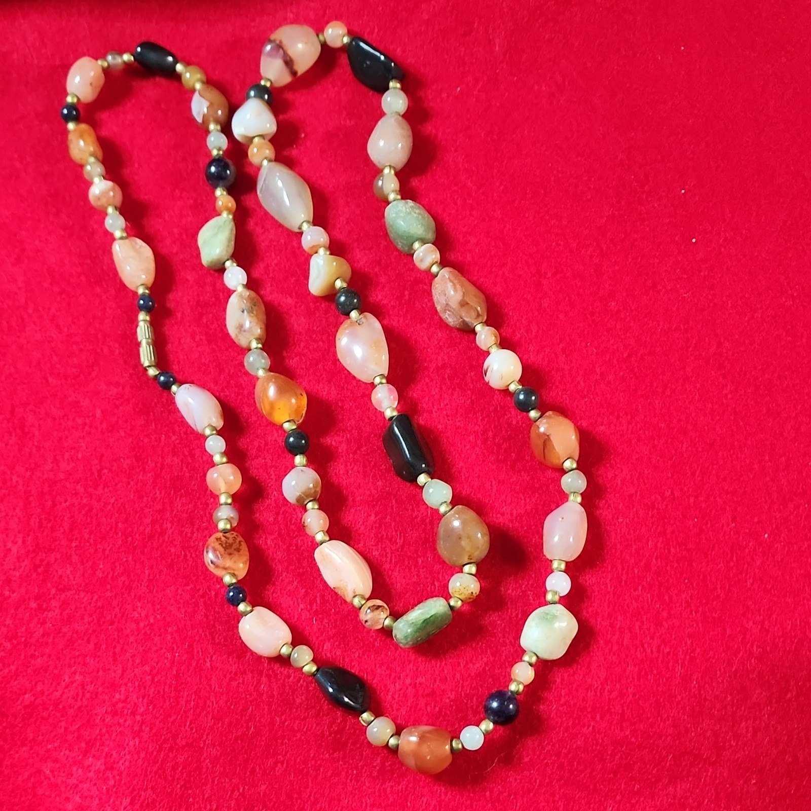 Handcrafted Multicolor Stone Beaded Necklace Bras… - image 1
