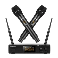 Wireless Microphone System Dual UHF Handheld Cordless Mic Set Work Range 180f...