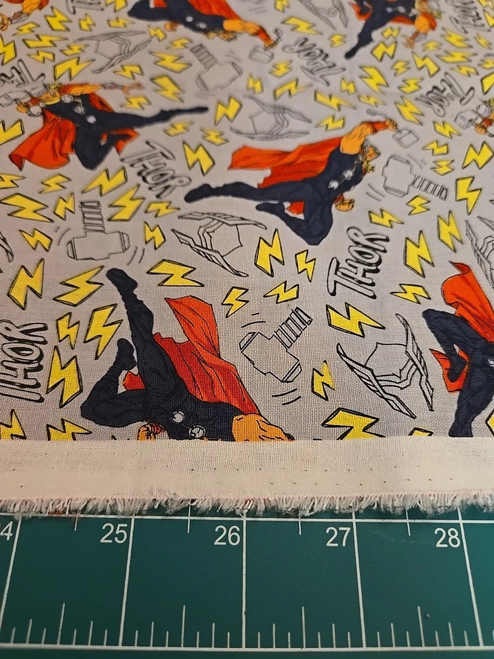 Marvel Retro Thor Hammer fabric 1/2 Yard  Avengers Lightening Bolt Precut Cotton - Image 4 of 4