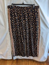 Crepe Wide Leg Pants Leopard Print with Contrast Stripe and Pockets XL