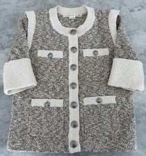 Veronica Beard Knit Beige Button Cardigan Blazer Ivory Brown Sz XS EUC