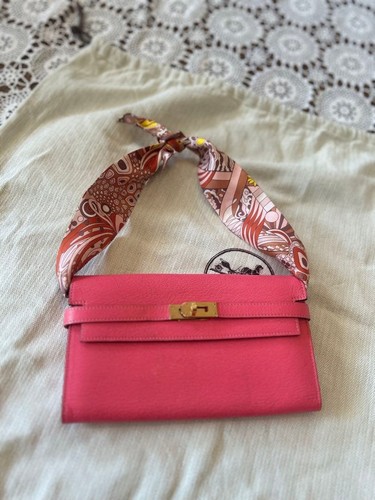 Hermes Kelly Wallet Pink Gold Hardware X Mark Used