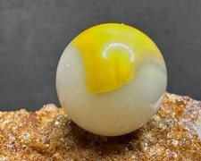 Vintage Peltier Glass PEERLESS PATCH Marble - Lemonade Yellow White - .67"