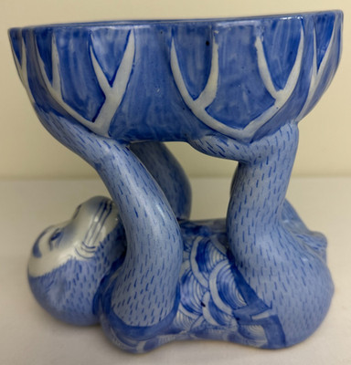 Andrea by Sadek - Vintage Blue Monkey Catch Bowl Trinket Lotus Dish Chinoiserie