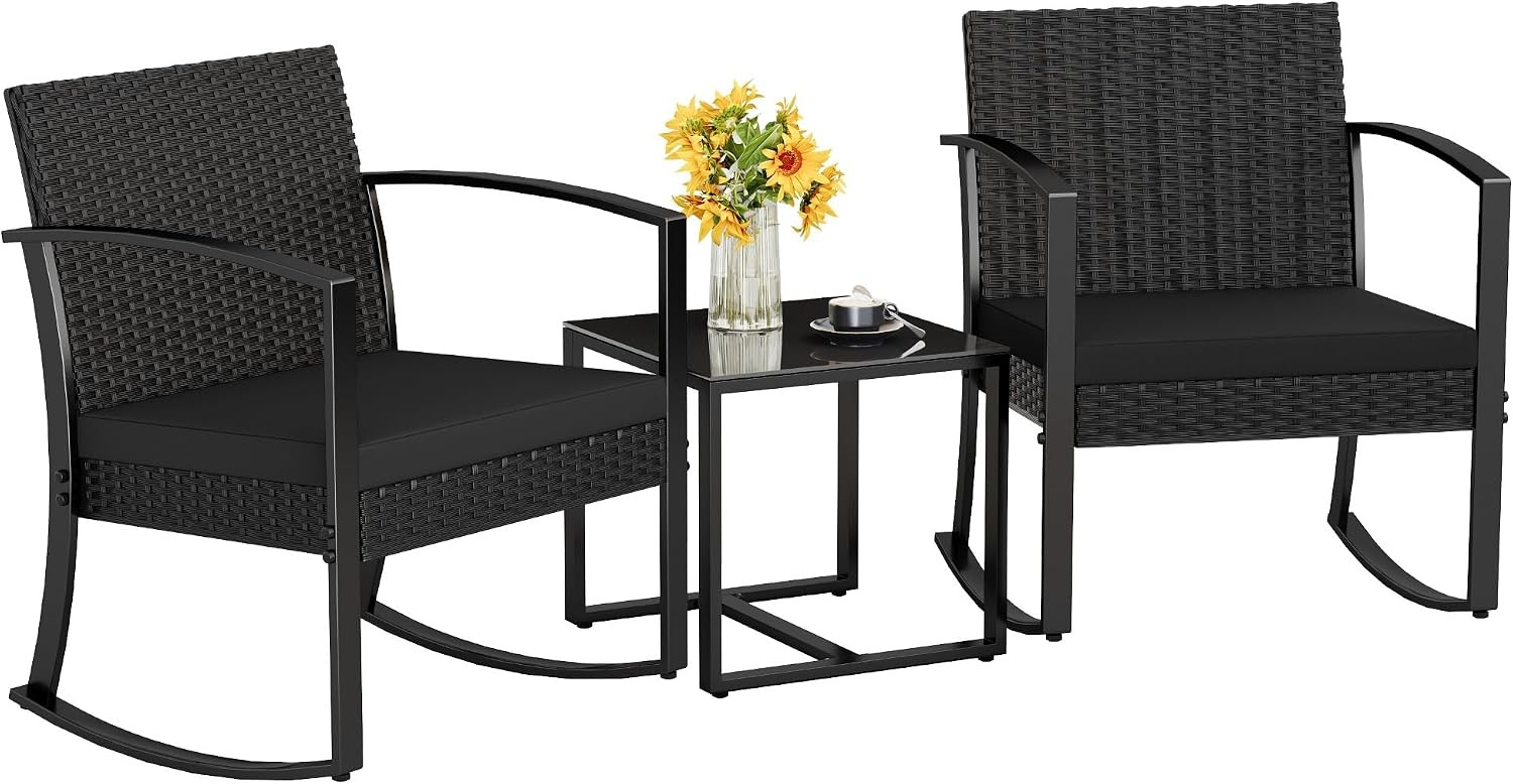 Patio Furniture Set 3 Piece Resin Outdoor Bistro Set Rocking Patio Chairs with