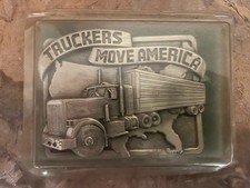 VINTAGE 1983  TRUCKERS MOVE AMERICA  TRUCK DRIVER BELT BUCKLE, rare, W/box