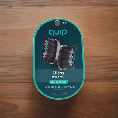 #ad quip Ultra Brush Pod Sonic Electric Toothbrush Heads SOFT Bristles Black 2pk $17.99