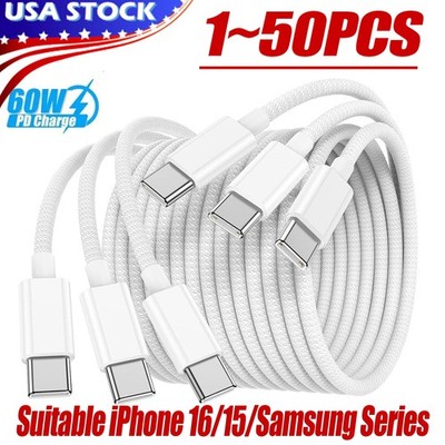 For iPhone 16 15 Pro USB-C to USB-C Cable Fast Charger Lot Type C Charging Cord