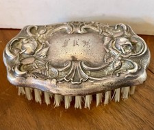 Antique Art Nouveau Silver Plate Natural Bristles Clothes Brush Roses Floral 5  