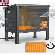 Heated Outdoor Cat House Insulated Waterproof Easy Clean Chew Resistant Durable